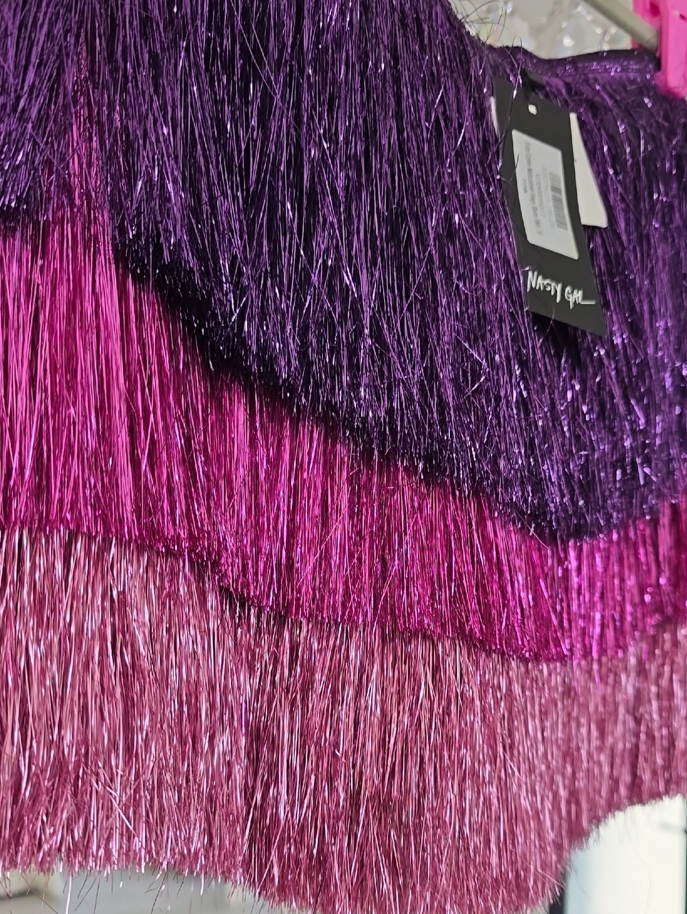 Nasty Gal Tiered Fringe Mini Skirt - Purple & Pink - Picture 4 of 4